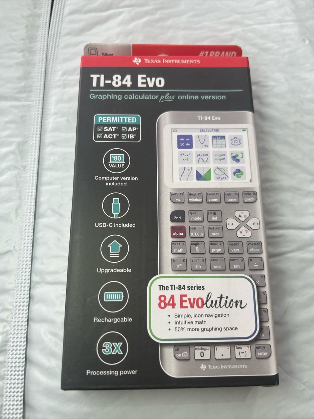 Texas Instruments Ti 84 EVO Graphing Calculator With Case Cable Silver NEW